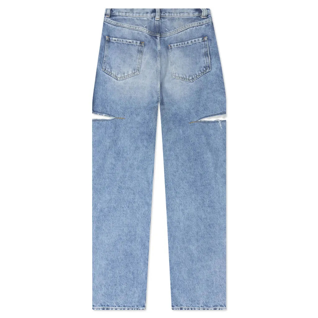 Blue High Rise Baggy Cut Out Jeans with 5 Pockets