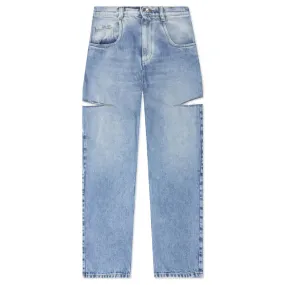 Blue High Rise Baggy Cut Out Jeans with 5 Pockets