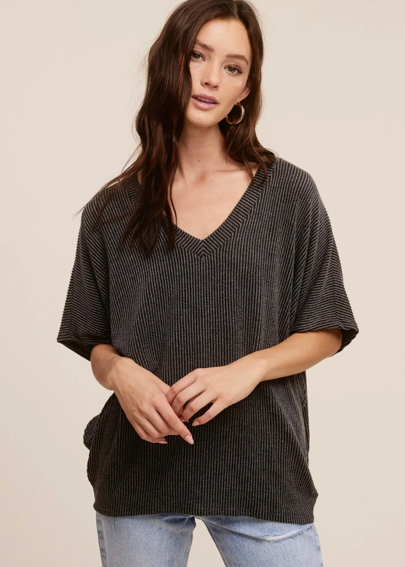 Ribbed V-Neck Dolman Tops on Final Sale - 2 Colors