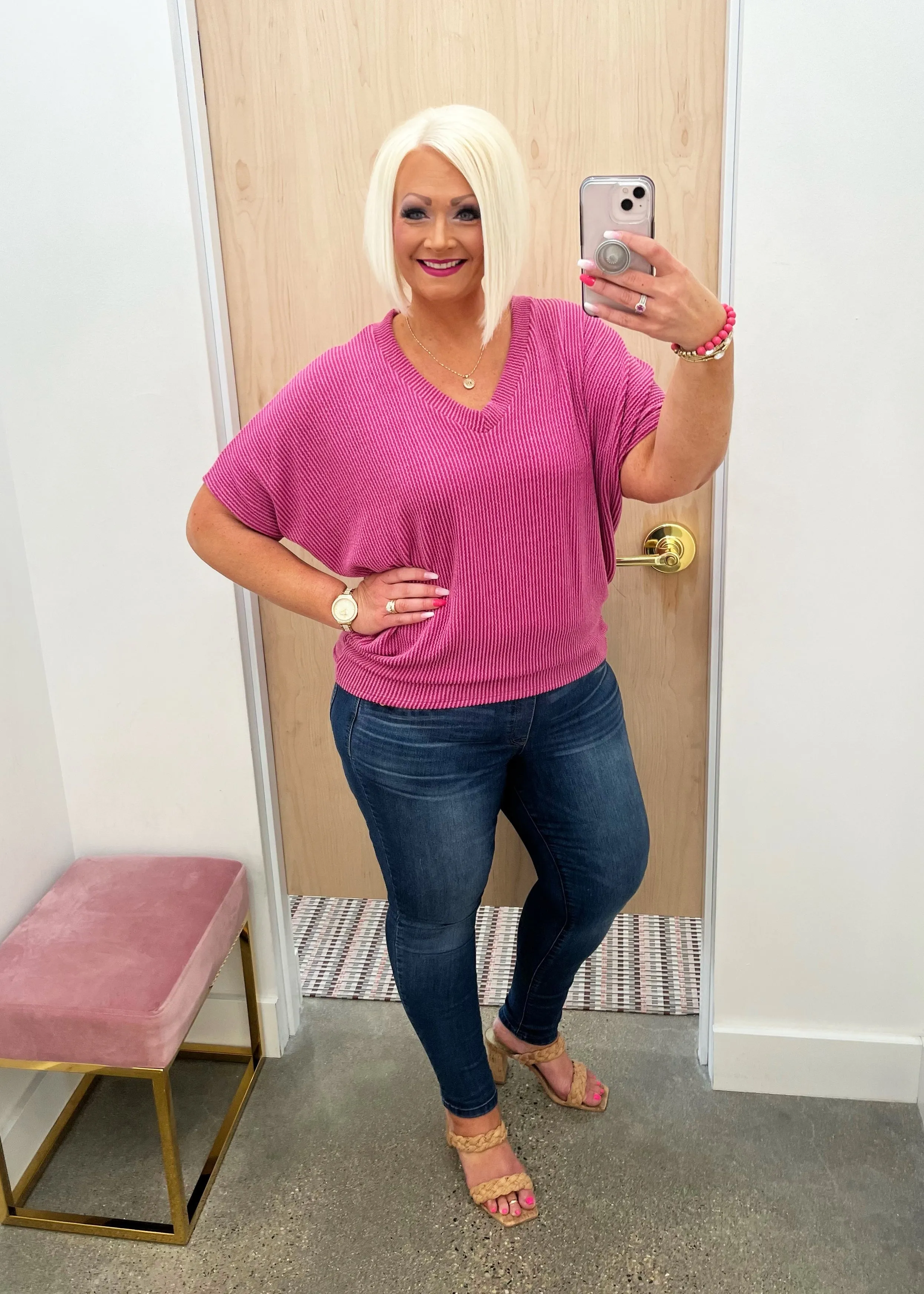 Ribbed V-Neck Dolman Tops on Final Sale - 2 Colors