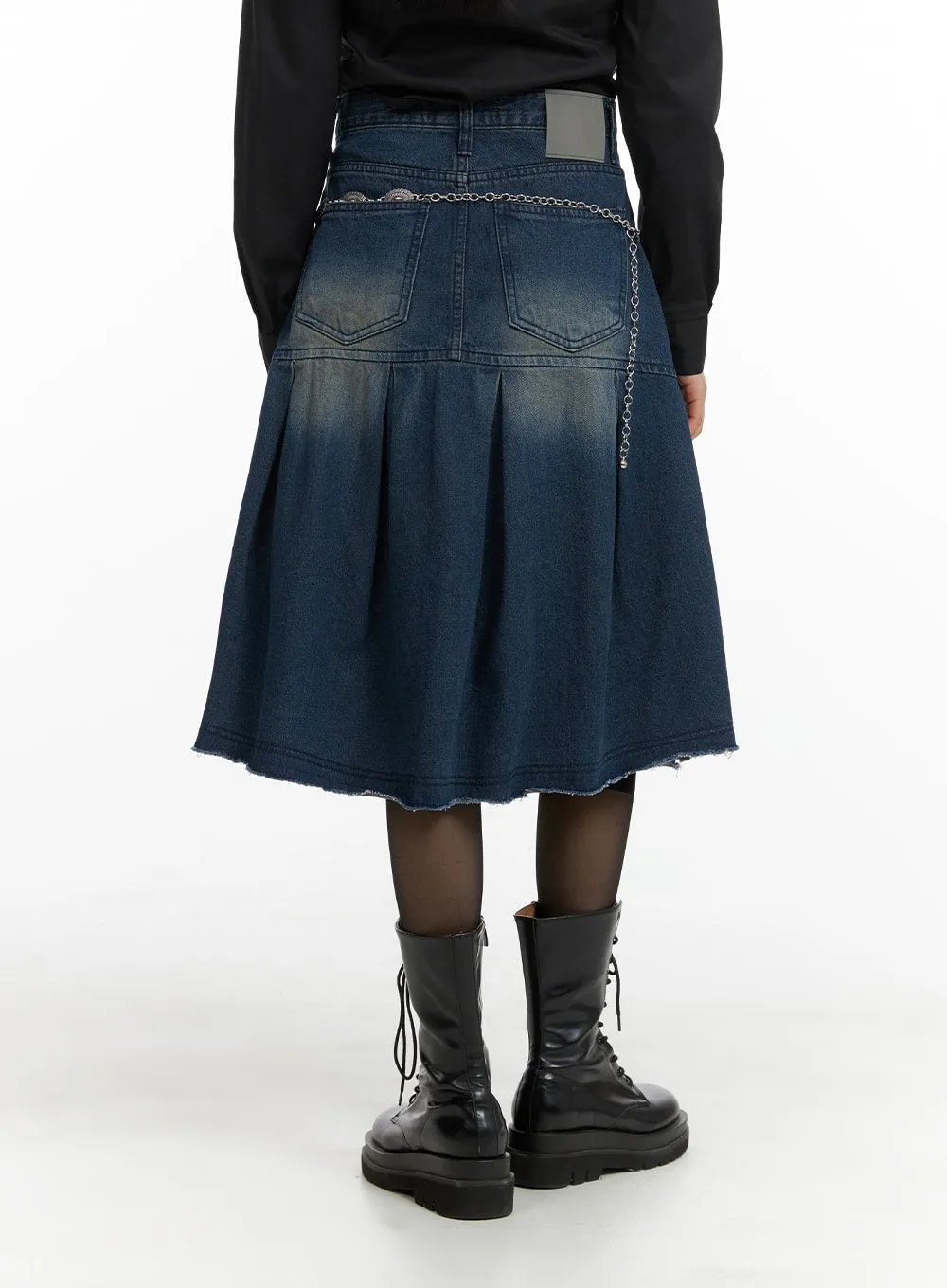 Flare Pleated Midi Denim Skirt CM413