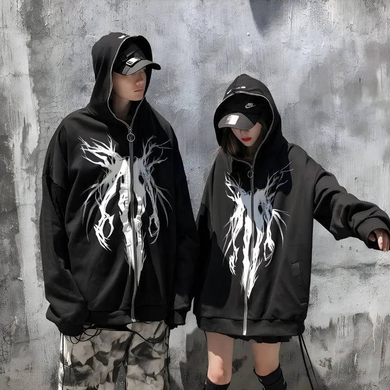 Cyberpunk Full Zip-Up Ghost Hoodie