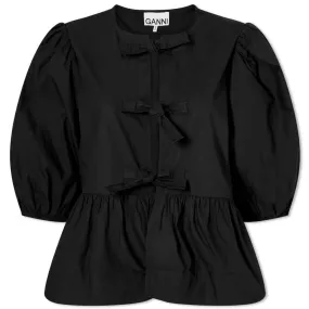 GANNI Black Cotton Poplin Peplum Blouse