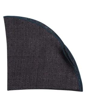 Grey Petro Blue Geometric Reversible Round Pocket Square