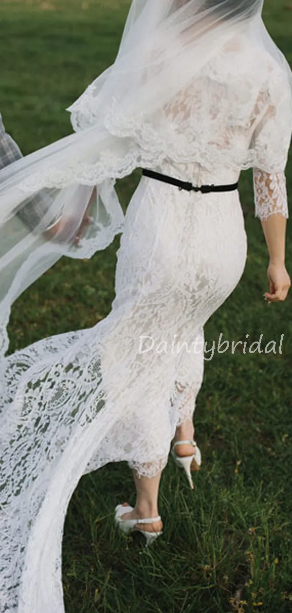 V-neck Lace Tulle High-low Wedding Dress.DB10619