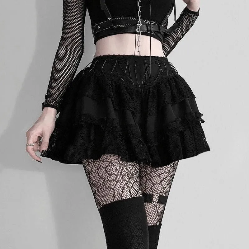 Gothic Lace Patchwork Mini Skirts - Grunge Punk Style