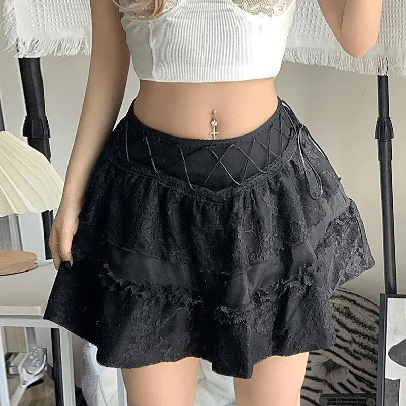 Gothic Lace Patchwork Mini Skirts - Grunge Punk Style