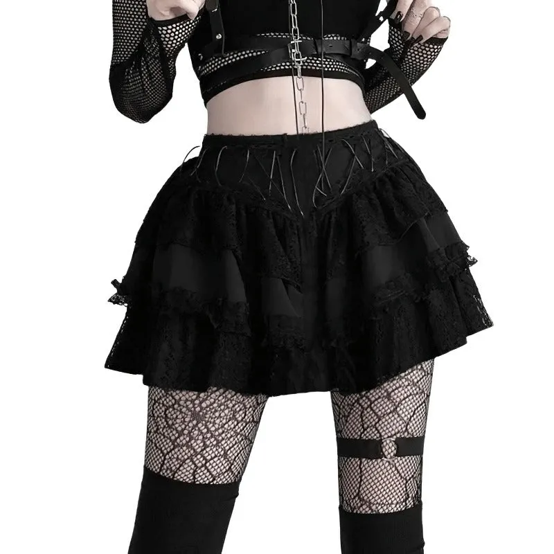 Gothic Lace Patchwork Mini Skirts - Grunge Punk Style