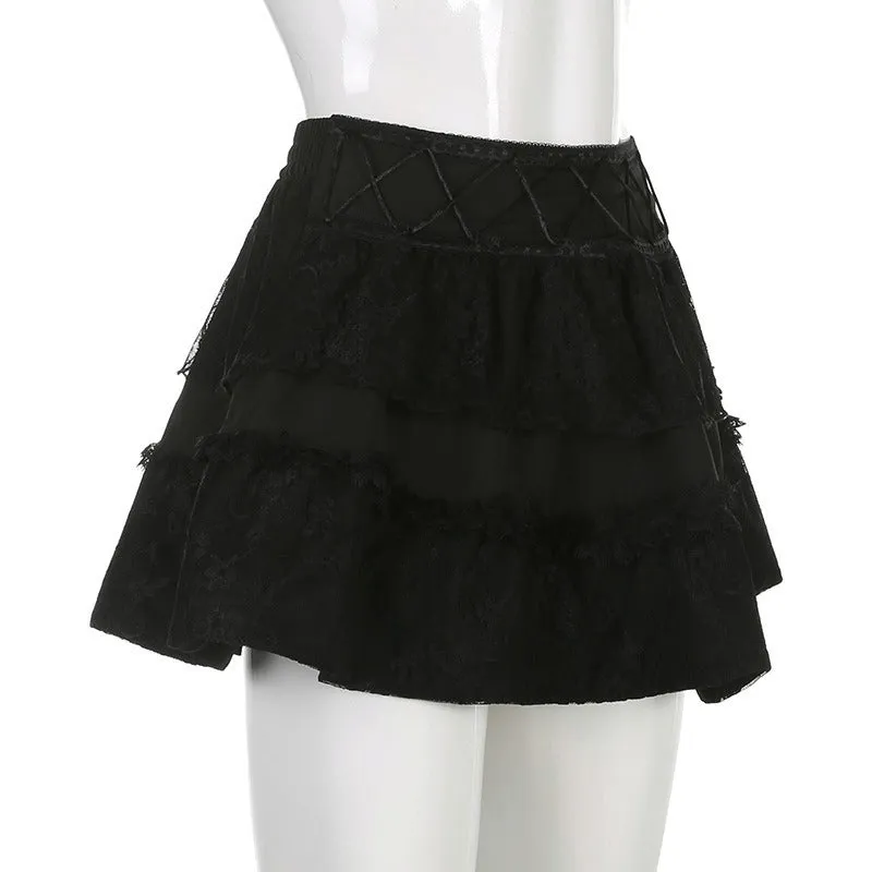 Gothic Lace Patchwork Mini Skirts - Grunge Punk Style