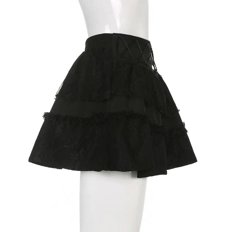 Gothic Lace Patchwork Mini Skirts - Grunge Punk Style