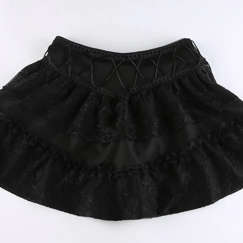 Gothic Lace Patchwork Mini Skirts - Grunge Punk Style