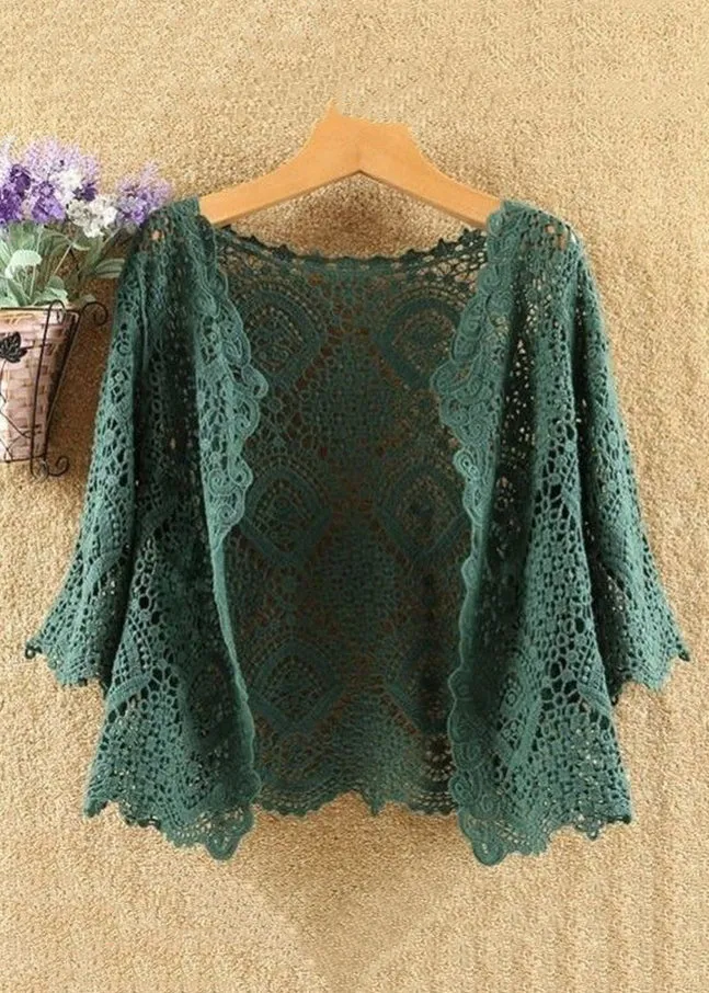 Stylish Green Open Solid Knit Cotton Cardigan