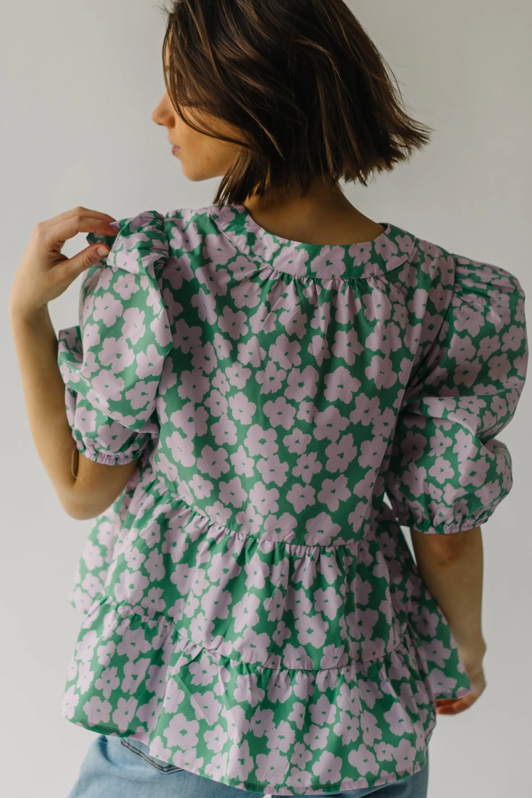 Patterned Peplum Blouse Green