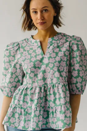 Patterned Peplum Blouse Green