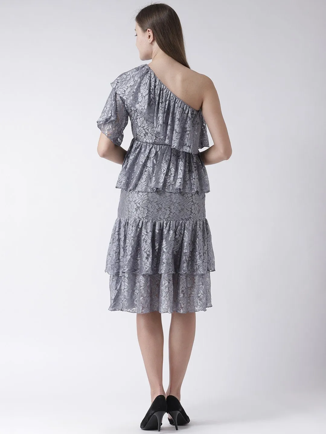 Grey Lace Dress with Ruffle & Added Flare