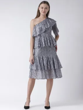 Grey Lace Dress with Ruffle & Added Flare