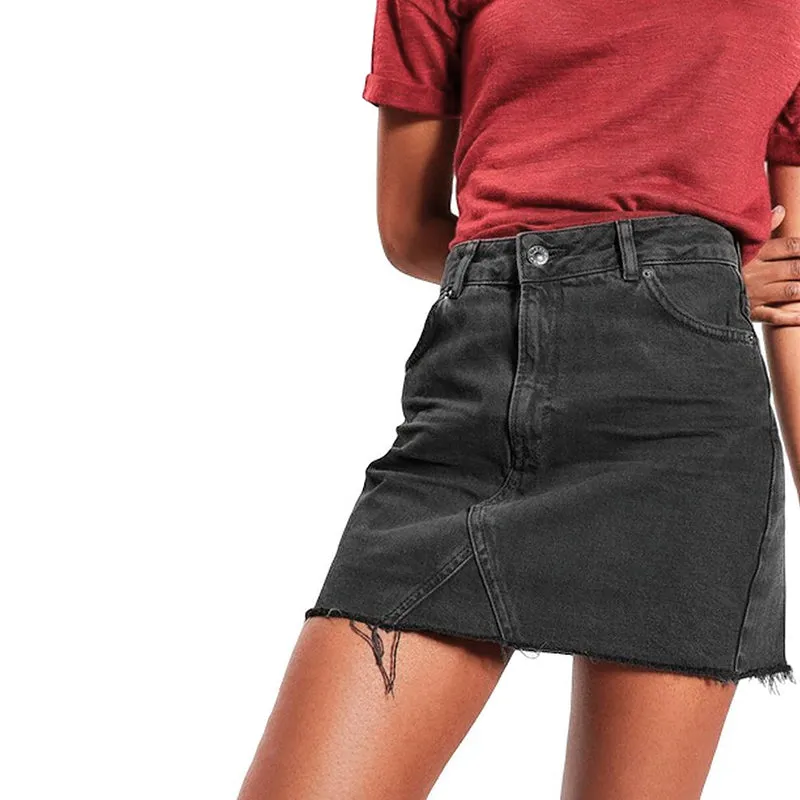 Grunge Style High Waist A-line Black Denim Skirt