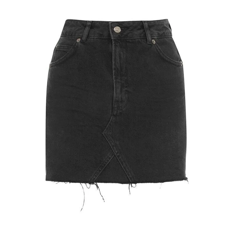 Grunge Style High Waist A-line Black Denim Skirt