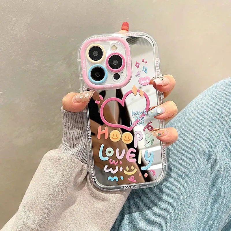 Adorable Heart Design Mirror Phone Case for Various iPhone Models