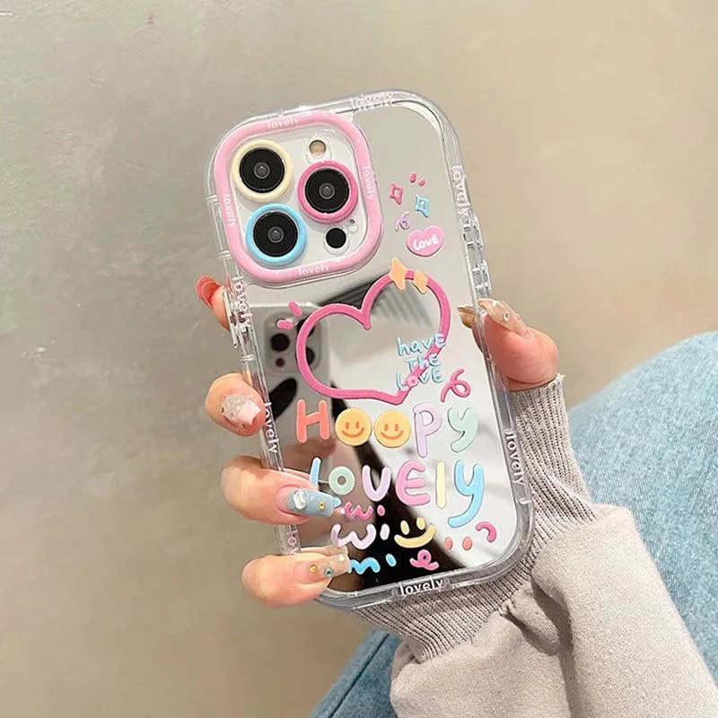 Adorable Heart Design Mirror Phone Case for Various iPhone Models