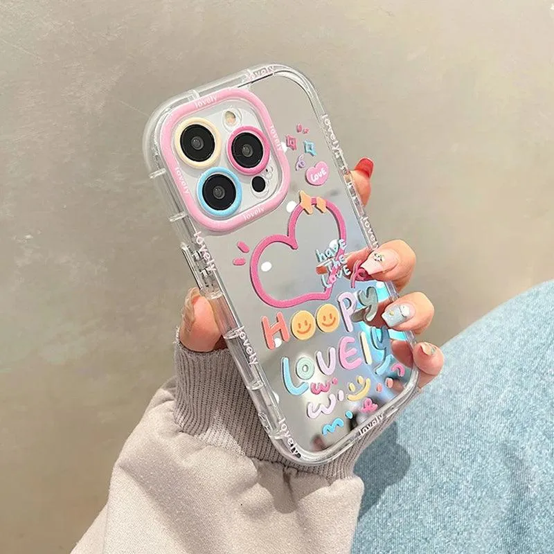 Adorable Heart Design Mirror Phone Case for Various iPhone Models