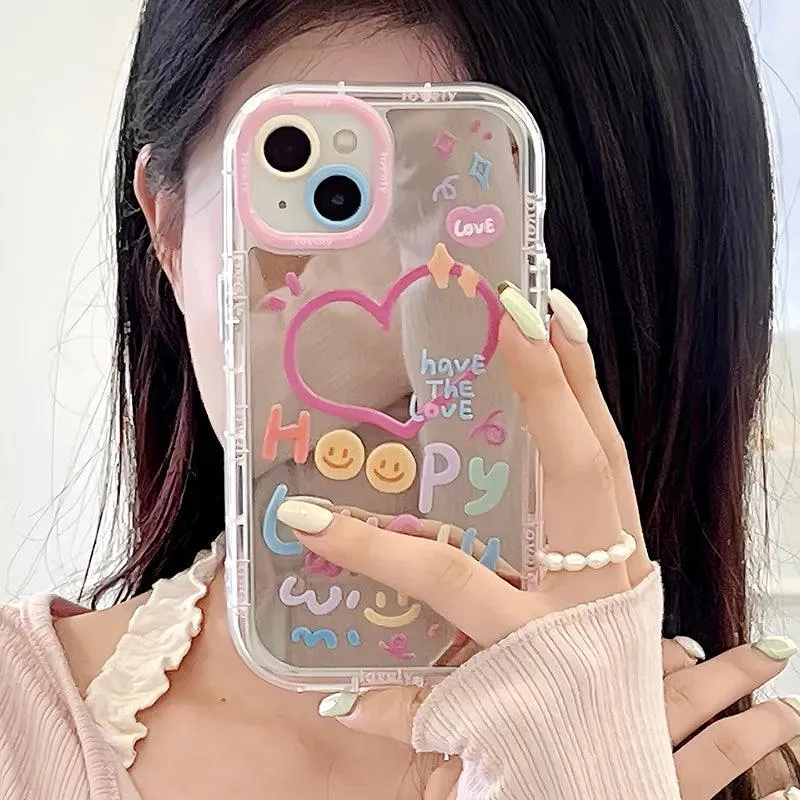 Adorable Heart Design Mirror Phone Case for Various iPhone Models