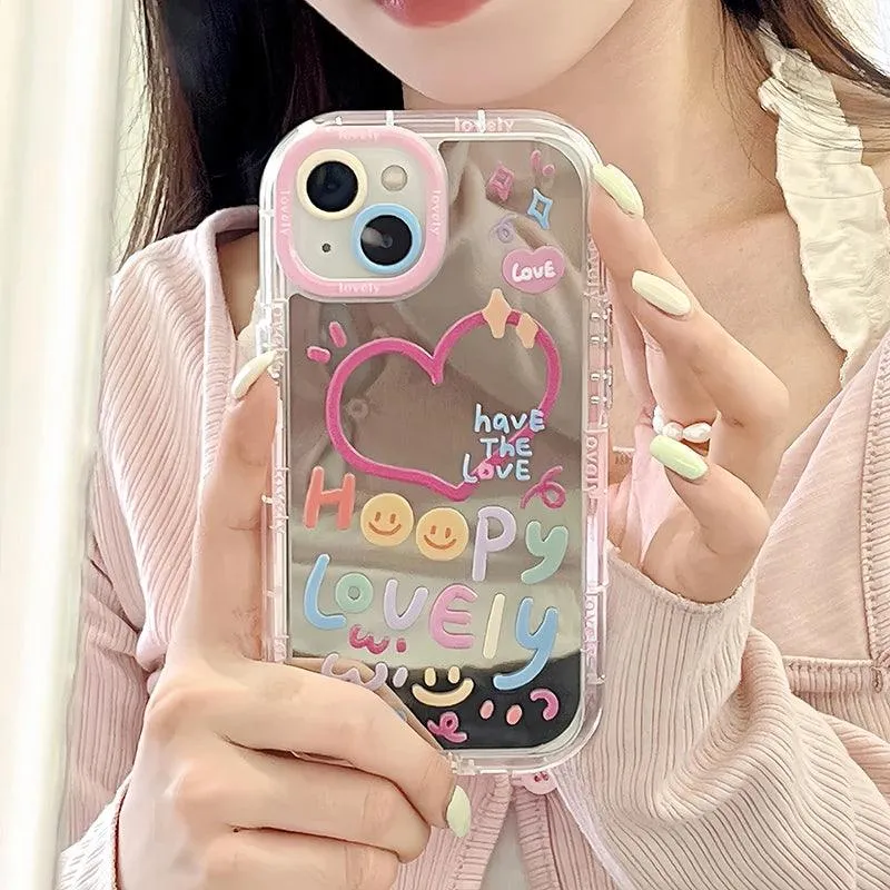 Adorable Heart Design Mirror Phone Case for Various iPhone Models