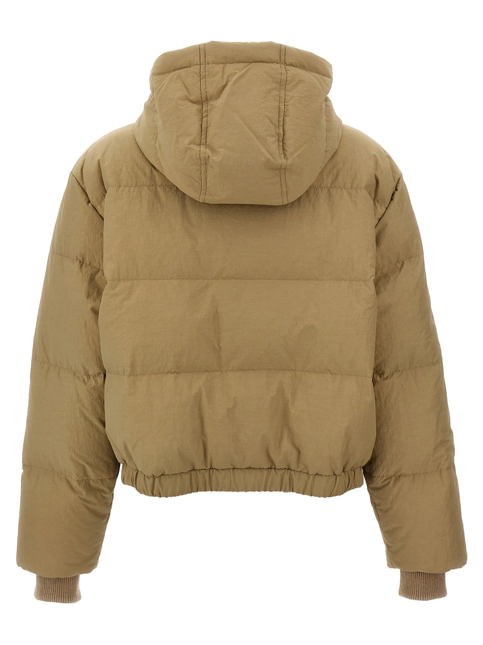 Hooded Knit Insert Down Jacket in Parka Beige