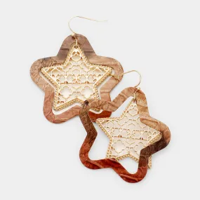 iLLASPARKZ Star Dangle Faux Leather Moroccan Filigree Earrings