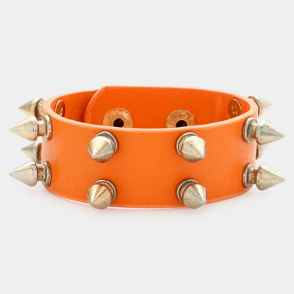 iLLASPARKZ Faux Leather Studded Spike Cone Bracelet