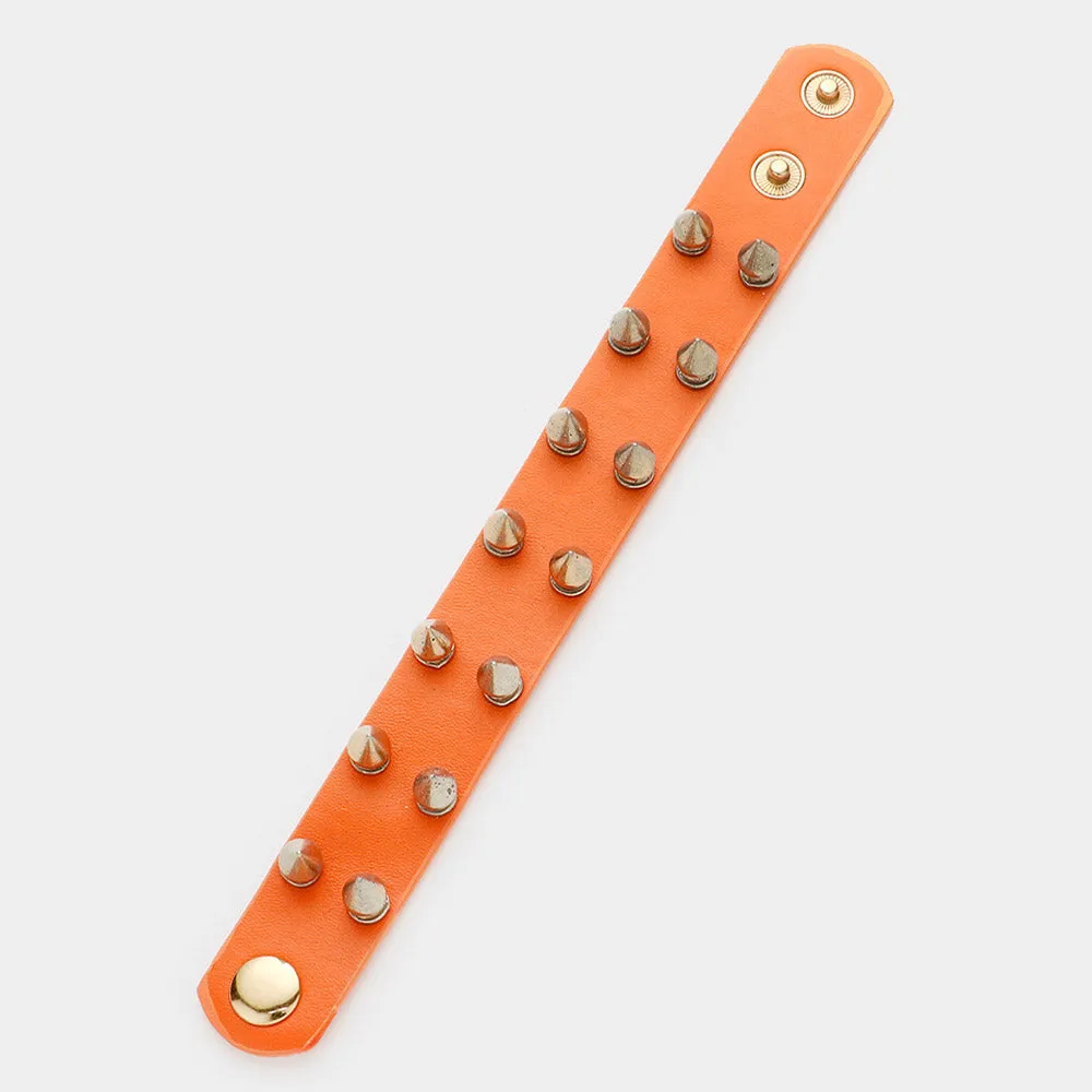 iLLASPARKZ Faux Leather Studded Spike Cone Bracelet