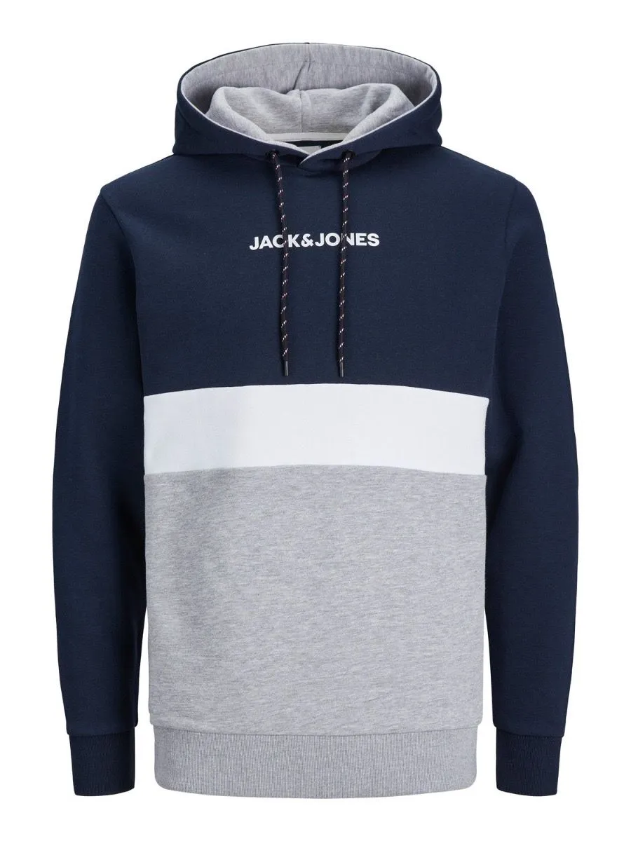 Navy Blazer Hooded Sweatshirts with Jack & Jones Logo Blocking