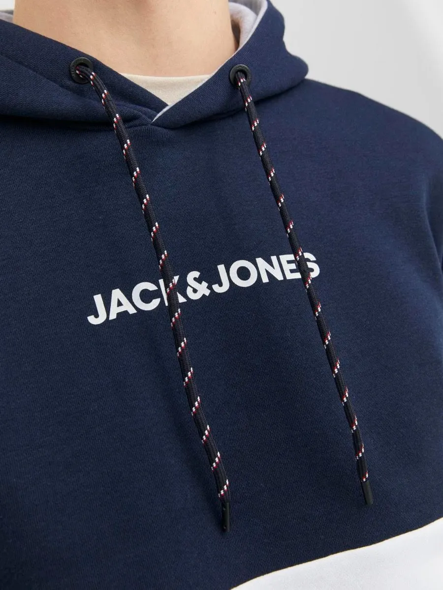 Navy Blazer Hooded Sweatshirts with Jack & Jones Logo Blocking