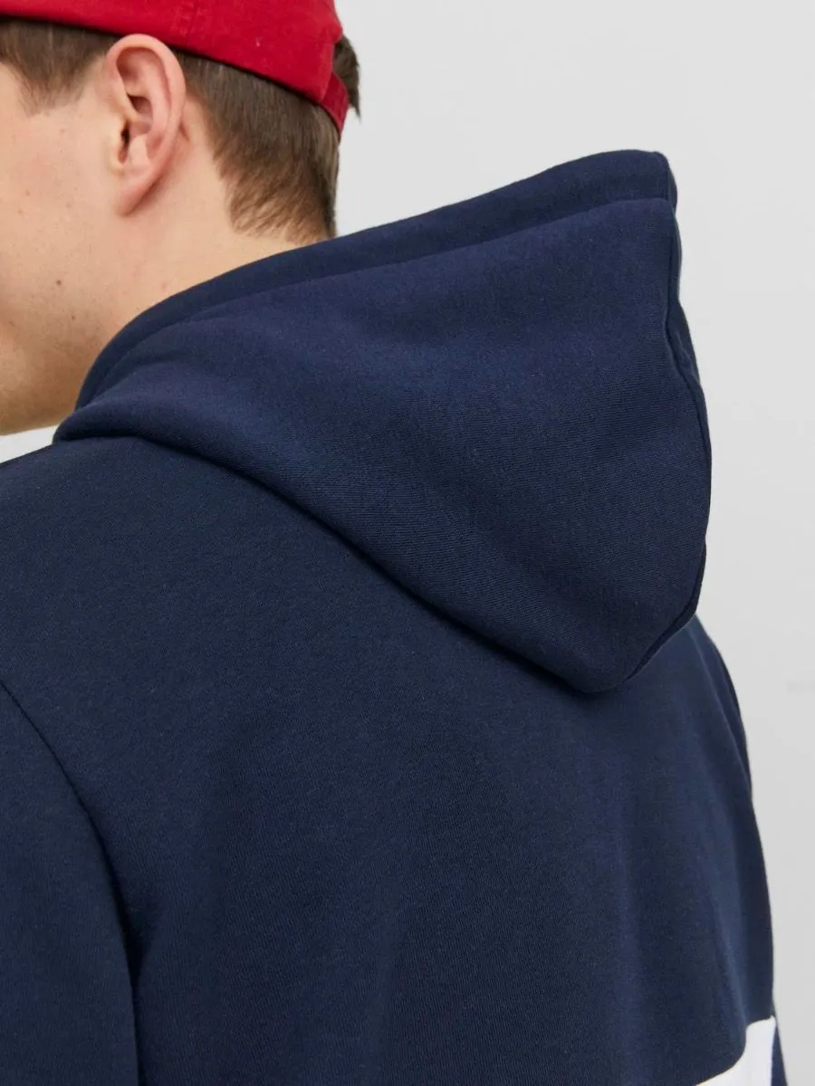 Navy Blazer Hooded Sweatshirts with Jack & Jones Logo Blocking