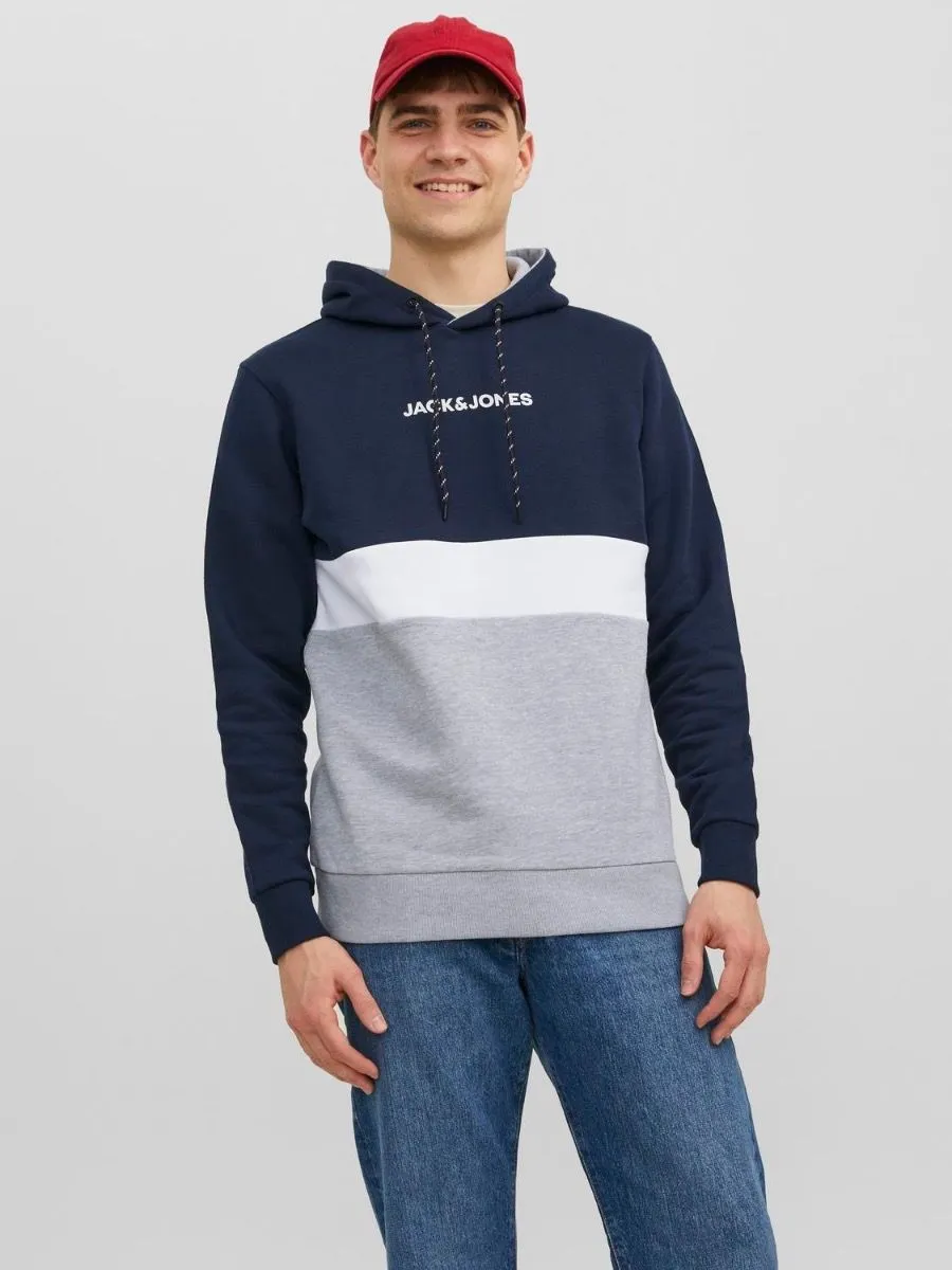 Navy Blazer Hooded Sweatshirts with Jack & Jones Logo Blocking