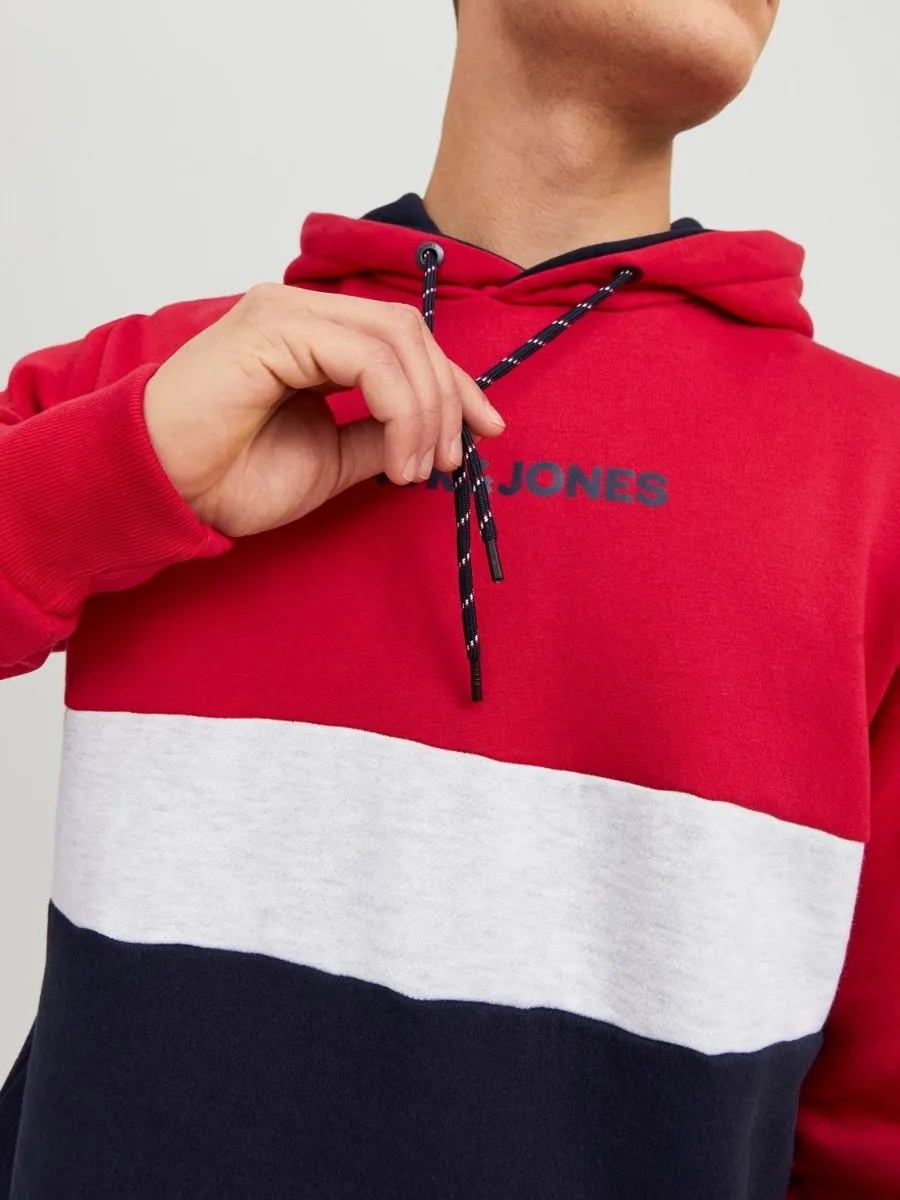 Tango Red Hooded Sweatshirts with Jack & Jones Logo Blocking