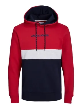 Tango Red Hooded Sweatshirts with Jack & Jones Logo Blocking