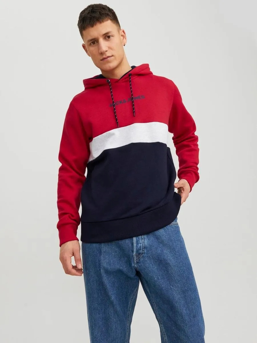 Tango Red Hooded Sweatshirts with Jack & Jones Logo Blocking