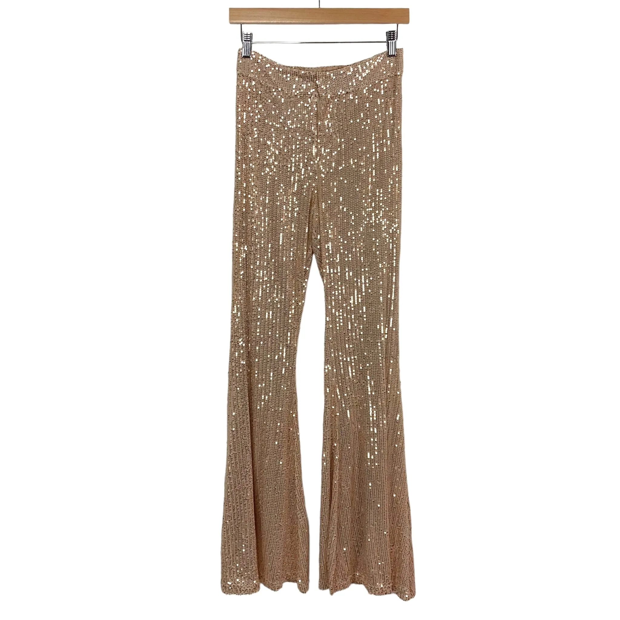 Champagne Sequins Flare Pants Size S