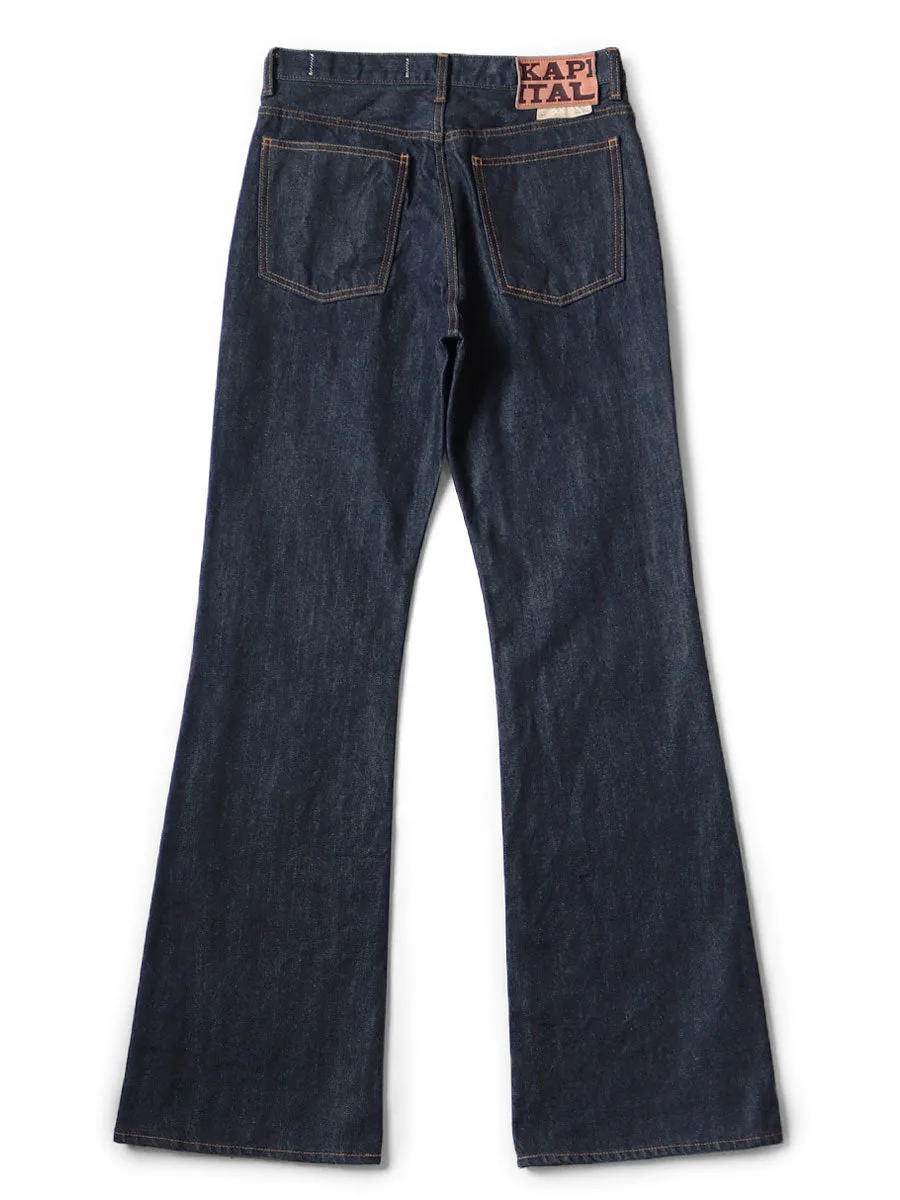 Kapital 14oz Denim 5P Rat Flare Pants Indigo One Wash