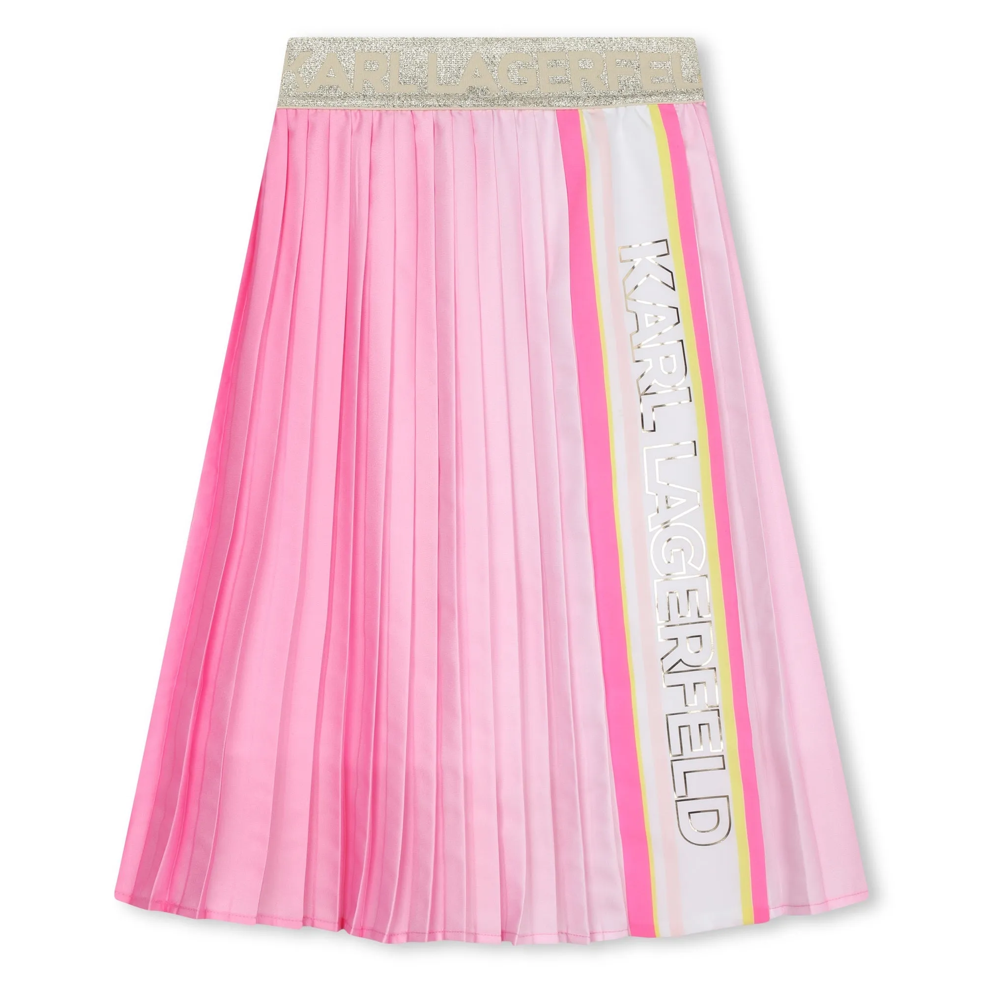 Pleated Vertical Logo Pink Gold Skirt by Karl Lagerfeld