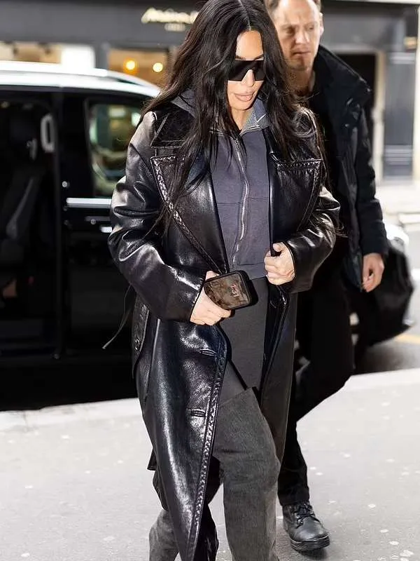 Black Leather Coat by Kim Kardashian - New American Jackets