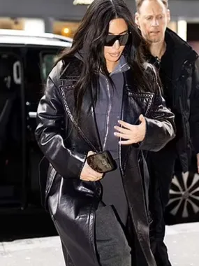 Black Leather Coat by Kim Kardashian - New American Jackets