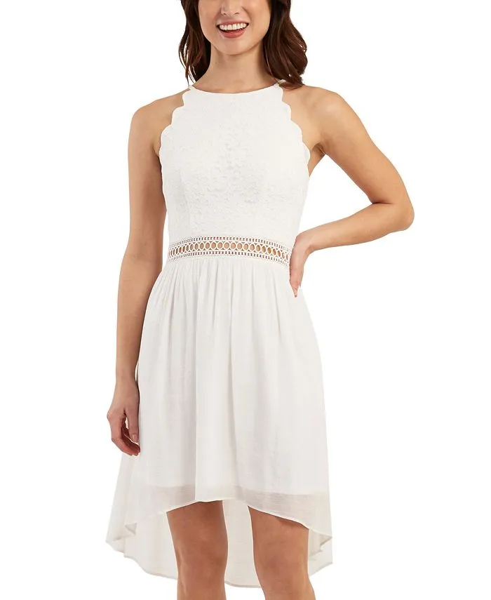 White Size 5 Fit & Flare Lace High Low Dress BCX Junior's