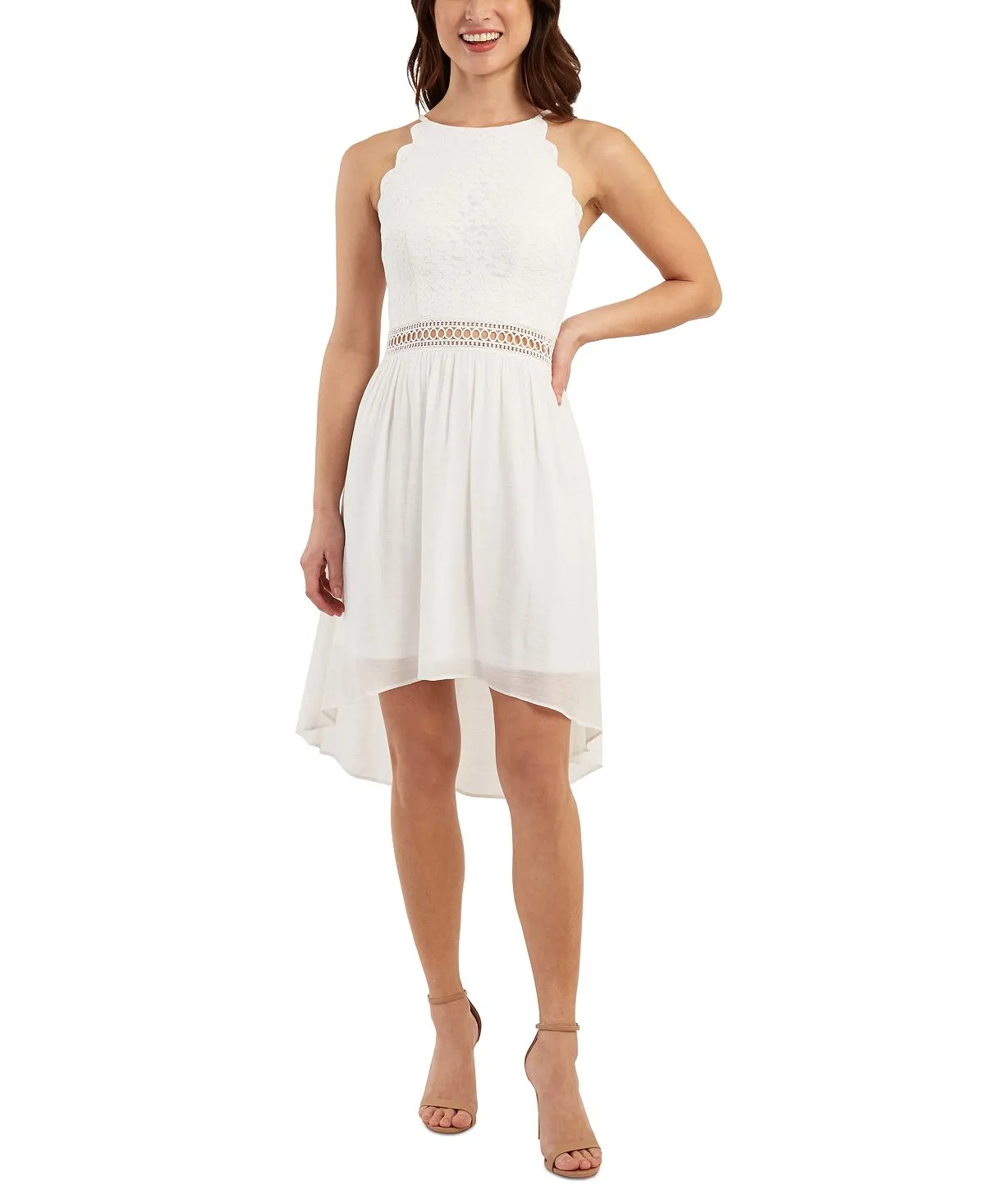 White Size 5 Fit & Flare Lace High Low Dress BCX Junior's