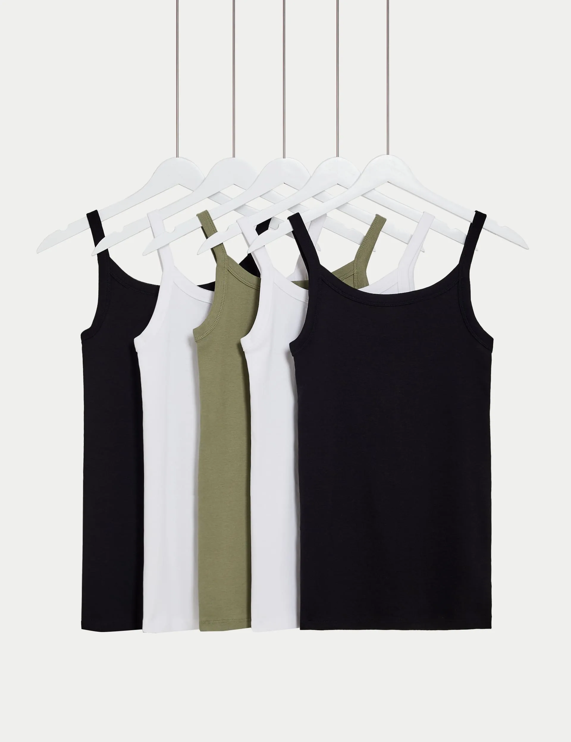 M&S Women's 5-Pack Cotton Slim Fit Vests in Black and White, Size 14