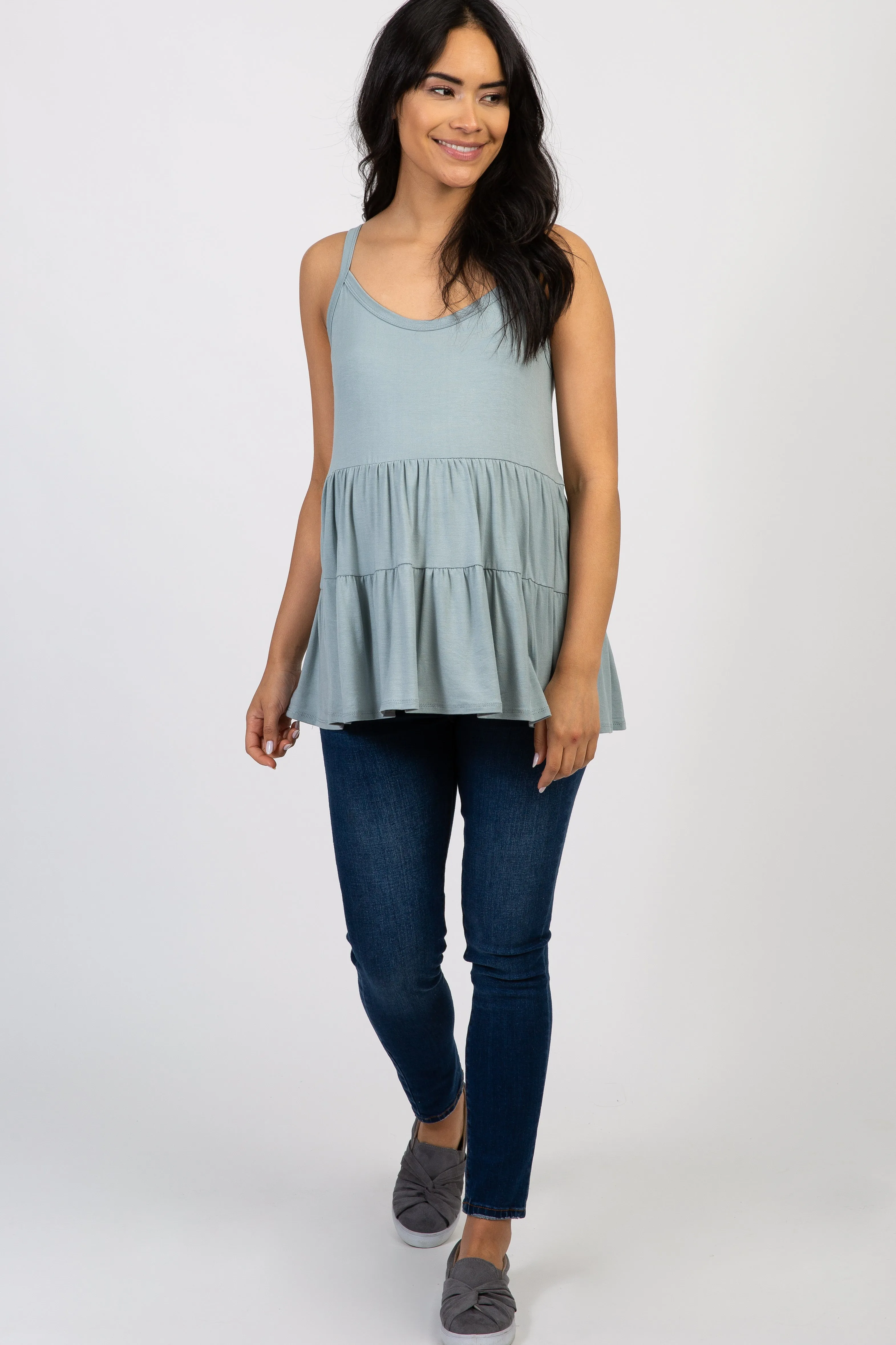 Maternity Peplum Top in Light Blue