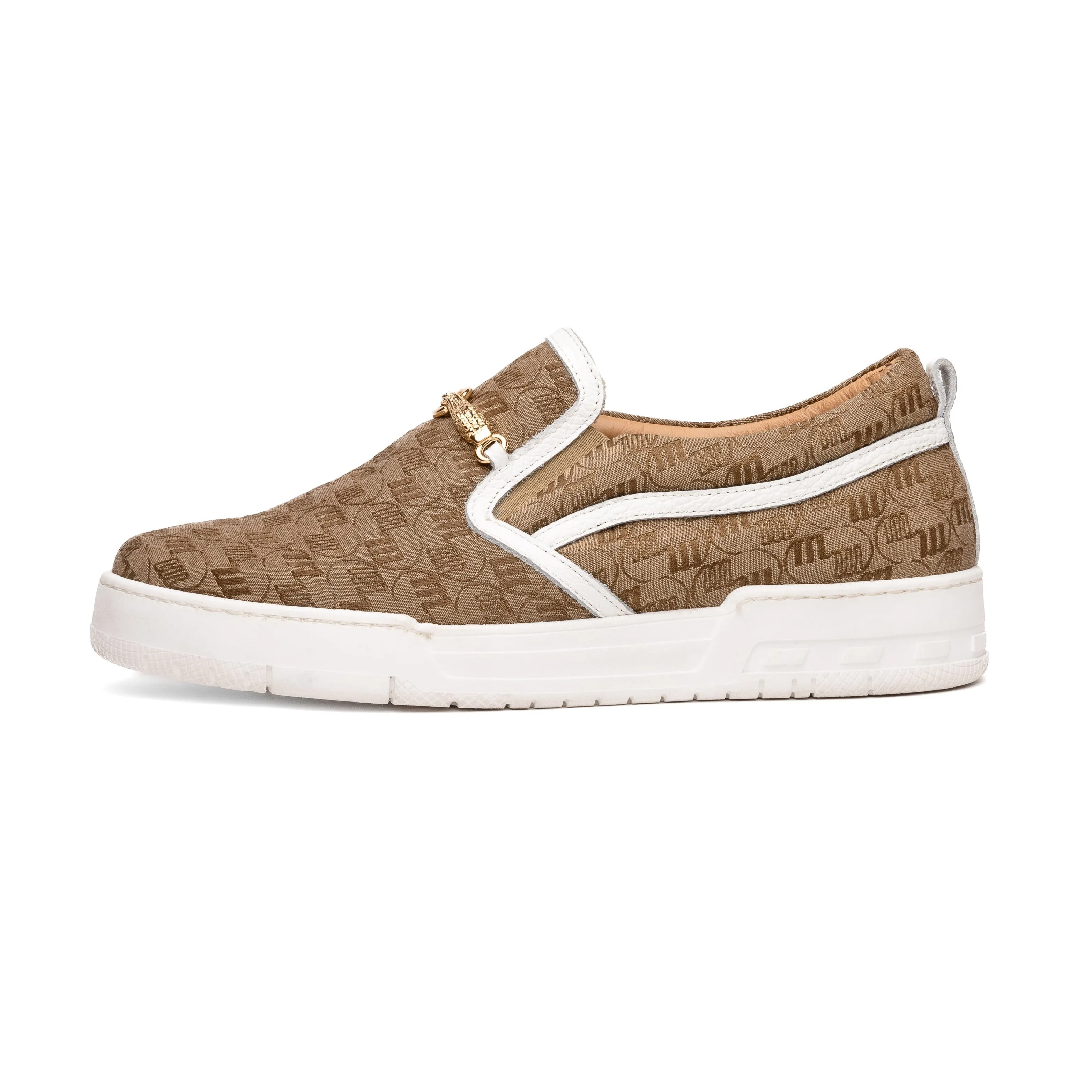 Double M Fabric Slip-On Sneakers in Beige & White by Mauri Posh (MA5614)