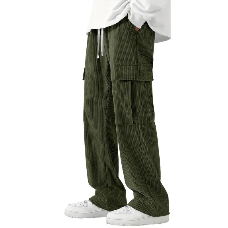 Men's 74127337M Casual Corduroy Pants with Elastic Waist Looseness