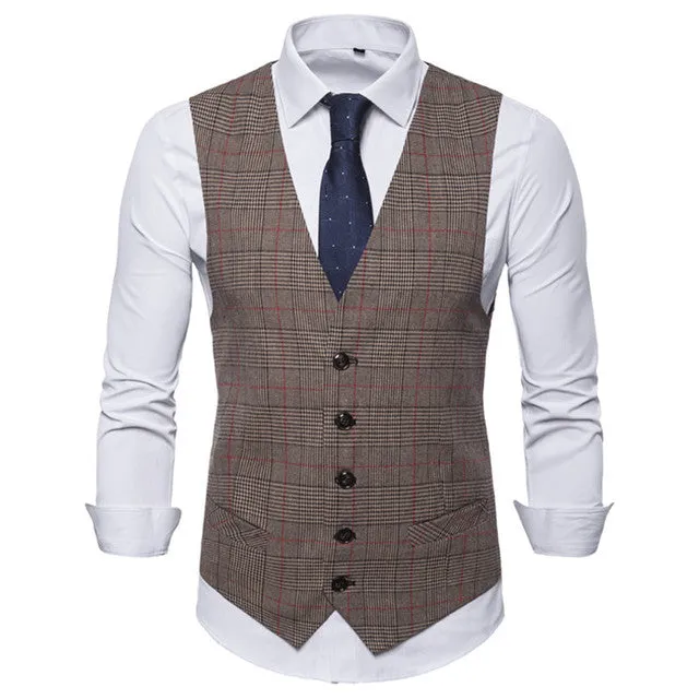 Men's Plaid Single Button Business Suit Vest